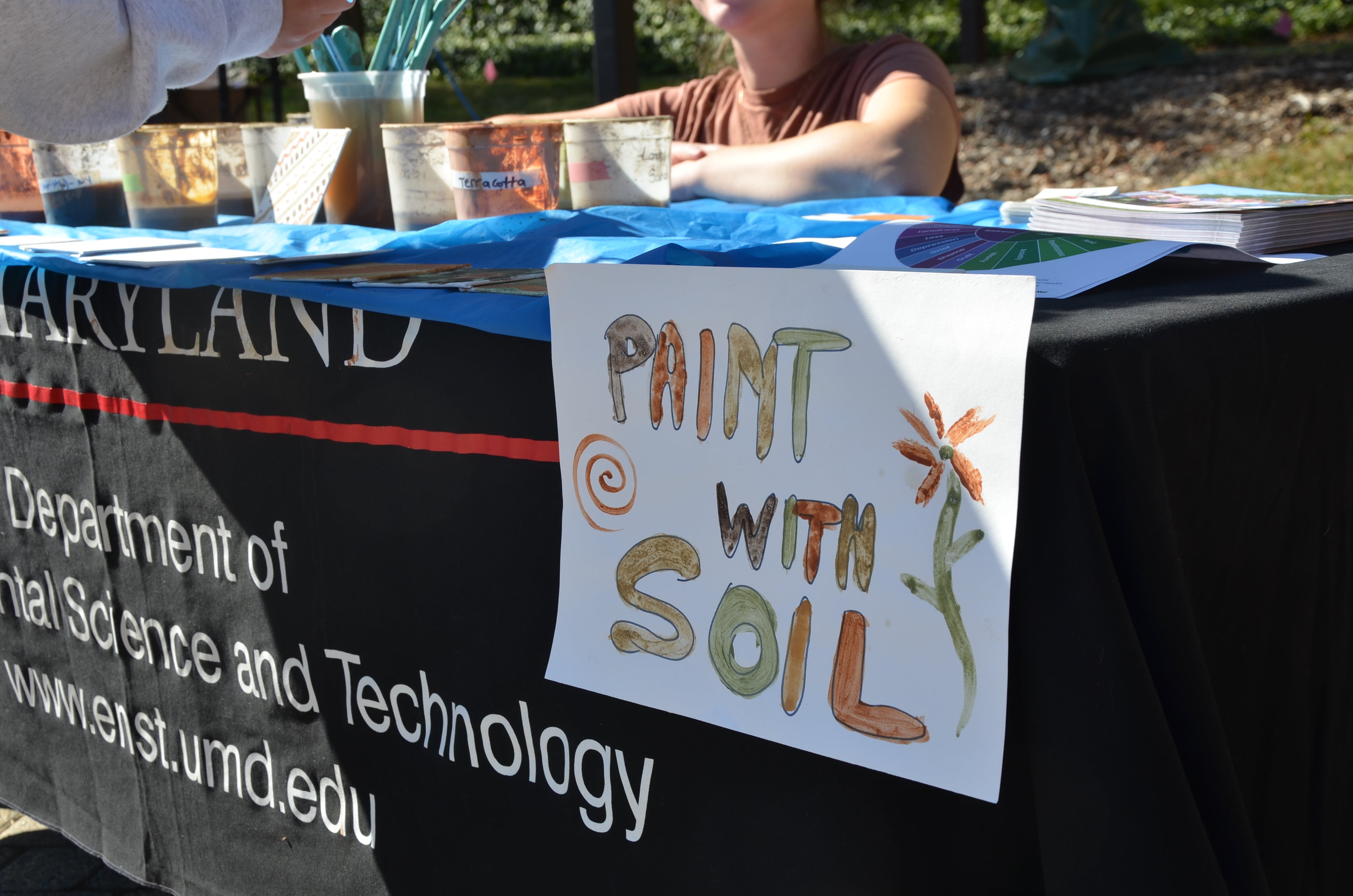 Paint with soil sign on table