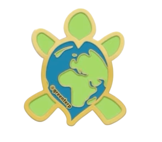 Enamel pin designed to look like a terrapin with an earth pattern on its shell.