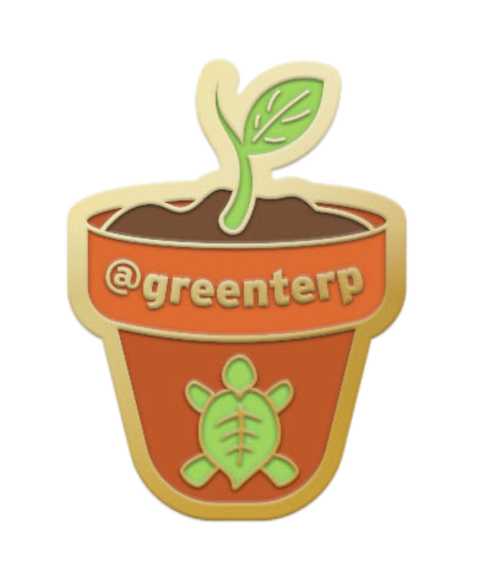 Enamel pin designed to look like a flowerpot with a sprout.
