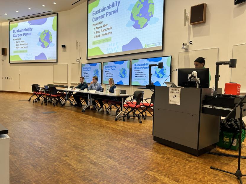 Panelists and moderator in the classroom