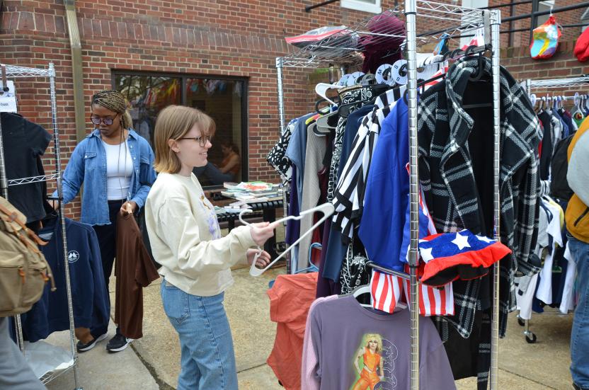Racks of clothing at Terp to Terp Campus Reuse Store