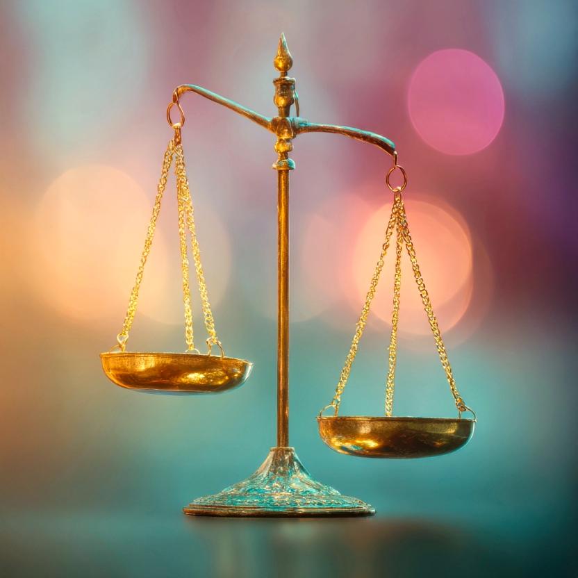 Antique brass balance with softened optical background