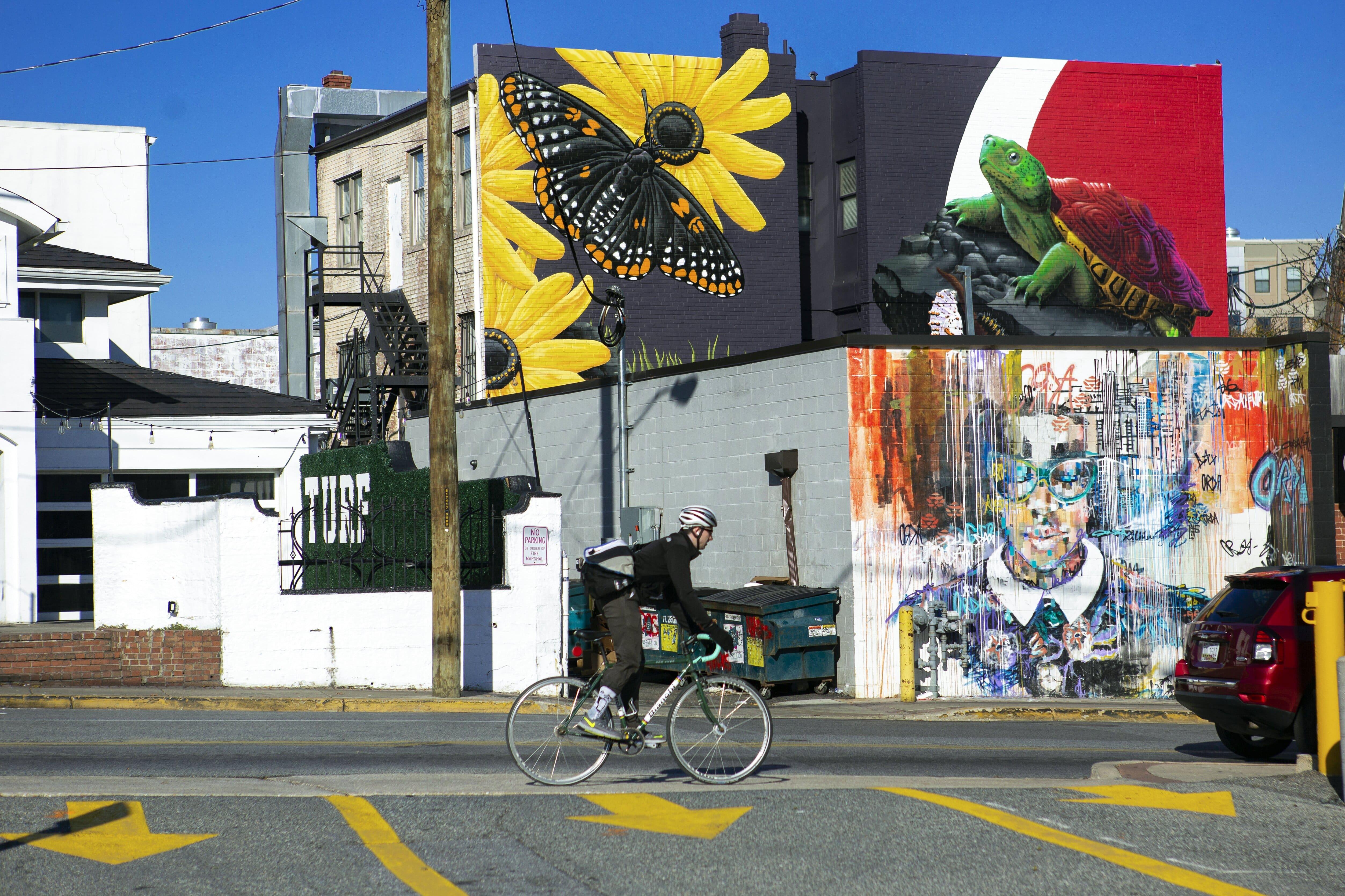 Mural along Baltimore Avenue with Biker