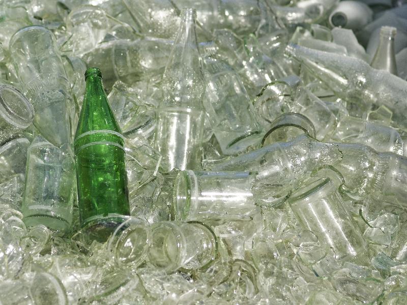 broken glass bottles ready for recycling