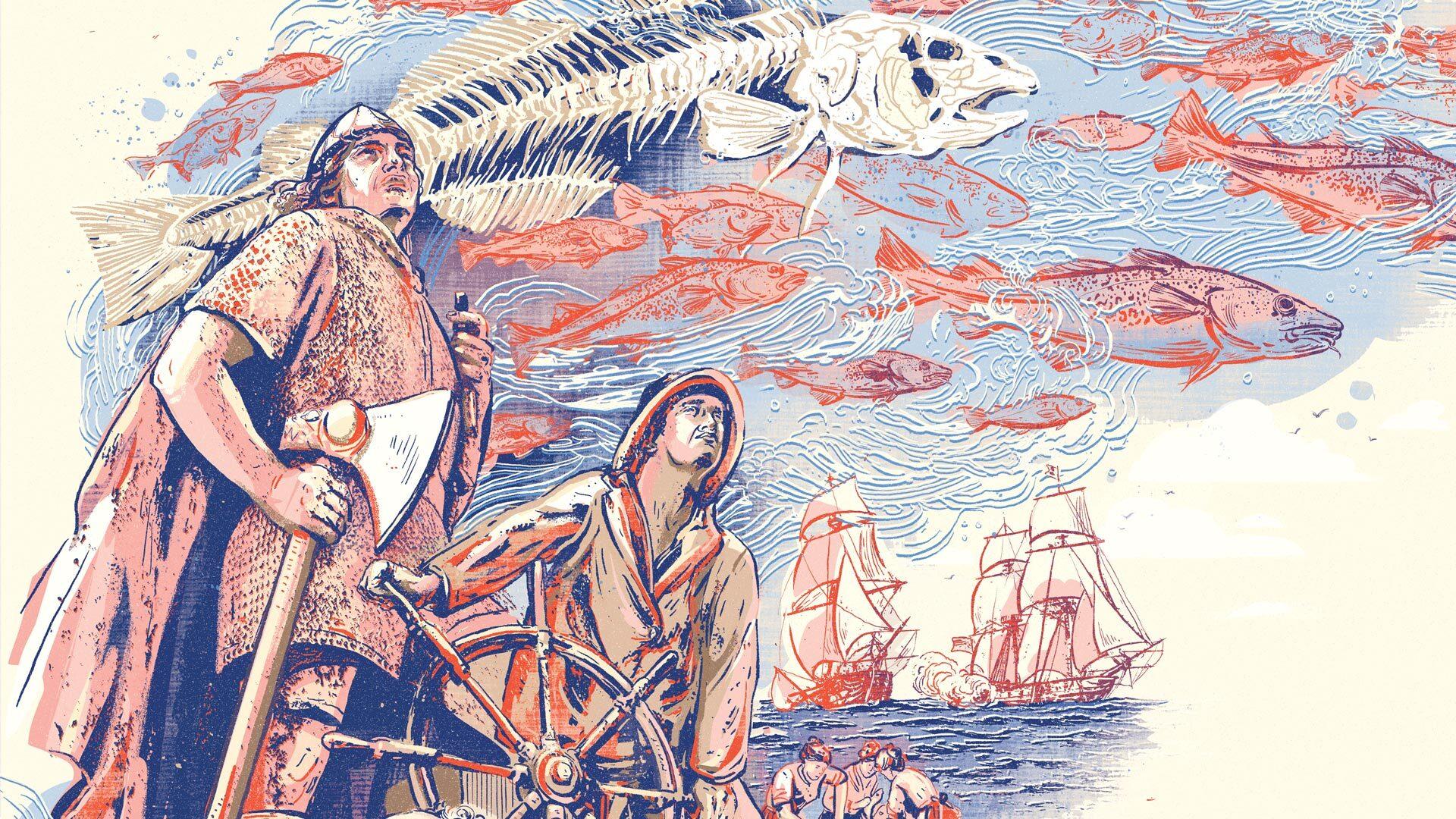 illustration of cod fishing in early 1900s