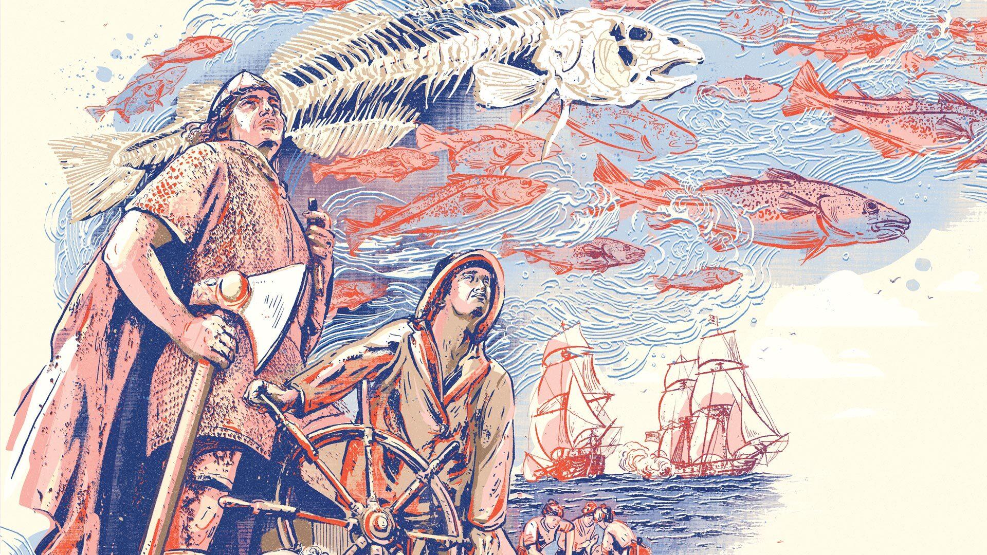 illustration of cod fishing in early 1900s