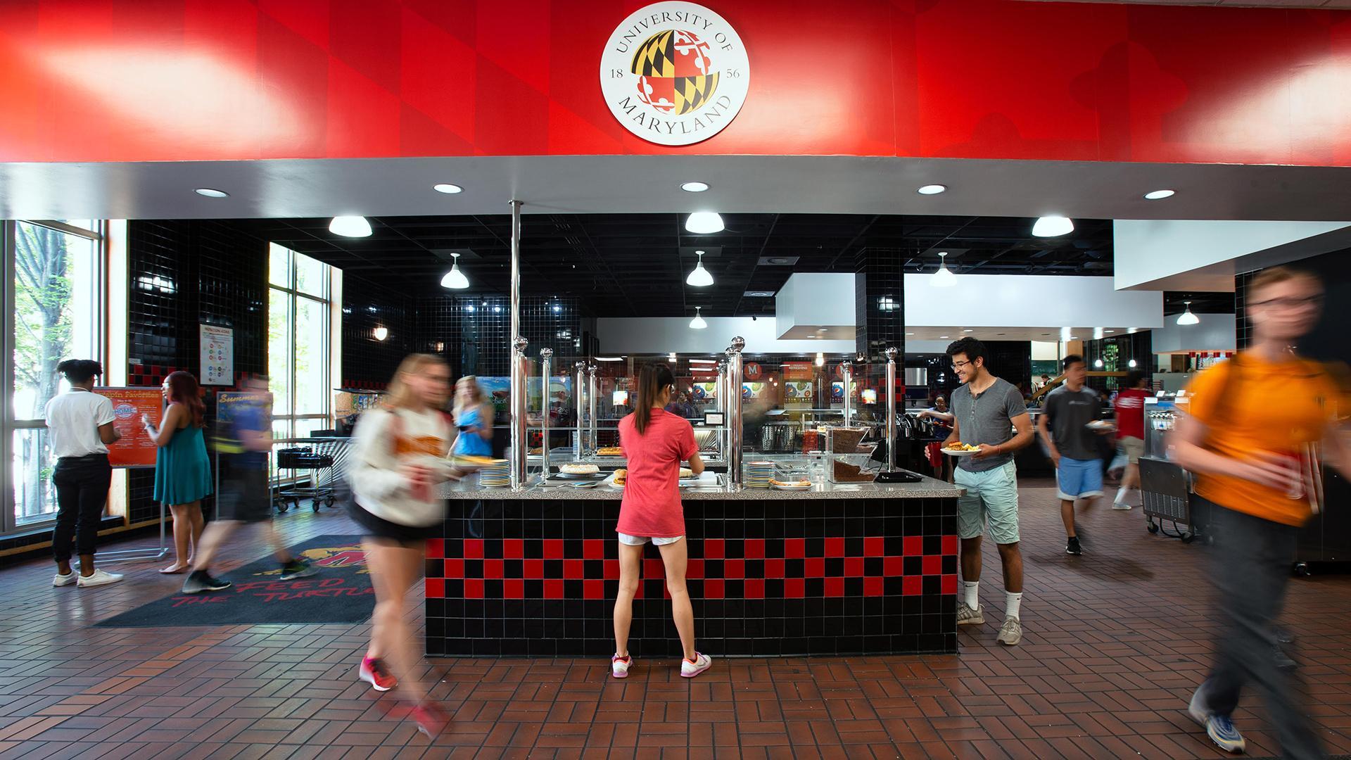 Students in UMD's South Campus dining hall (2019)