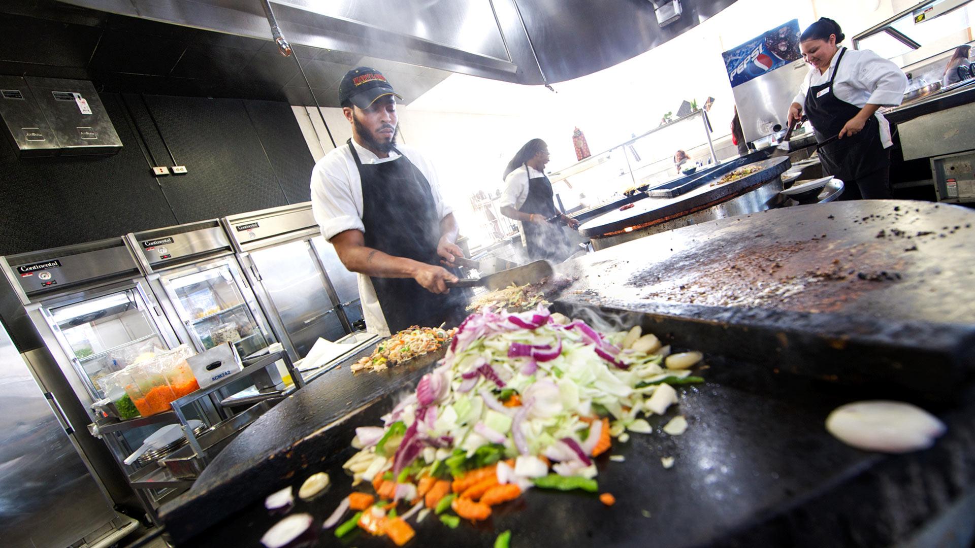 Food preparation at one of UMD's dining halls