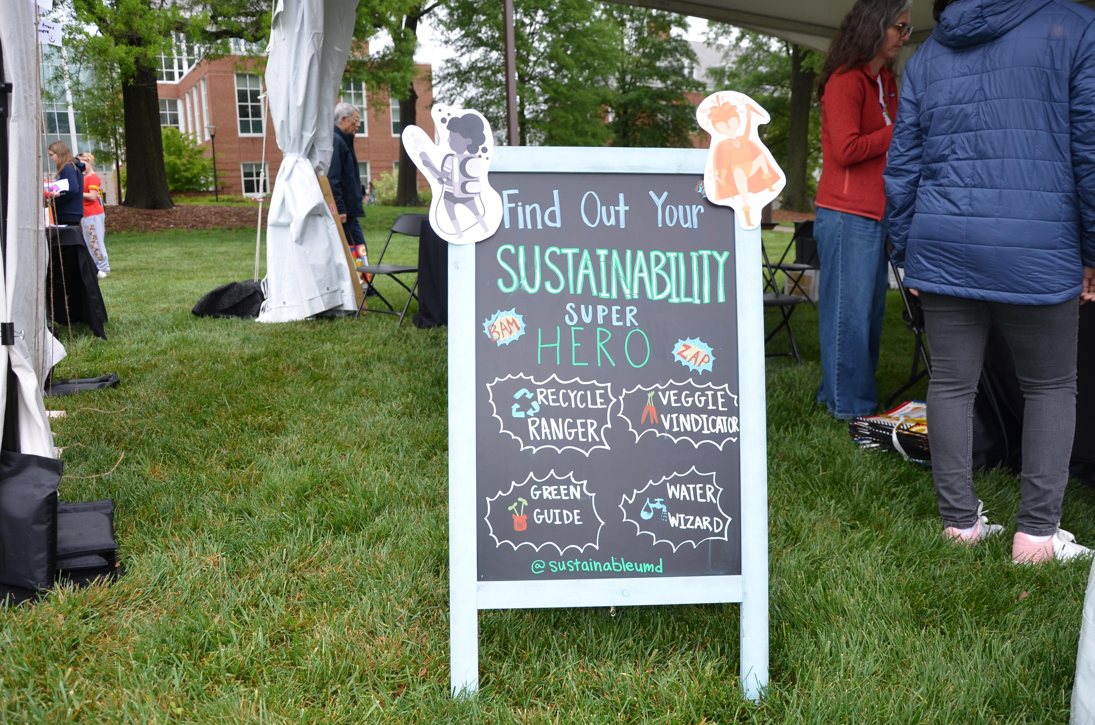 A frame sign about sustainability superheroes