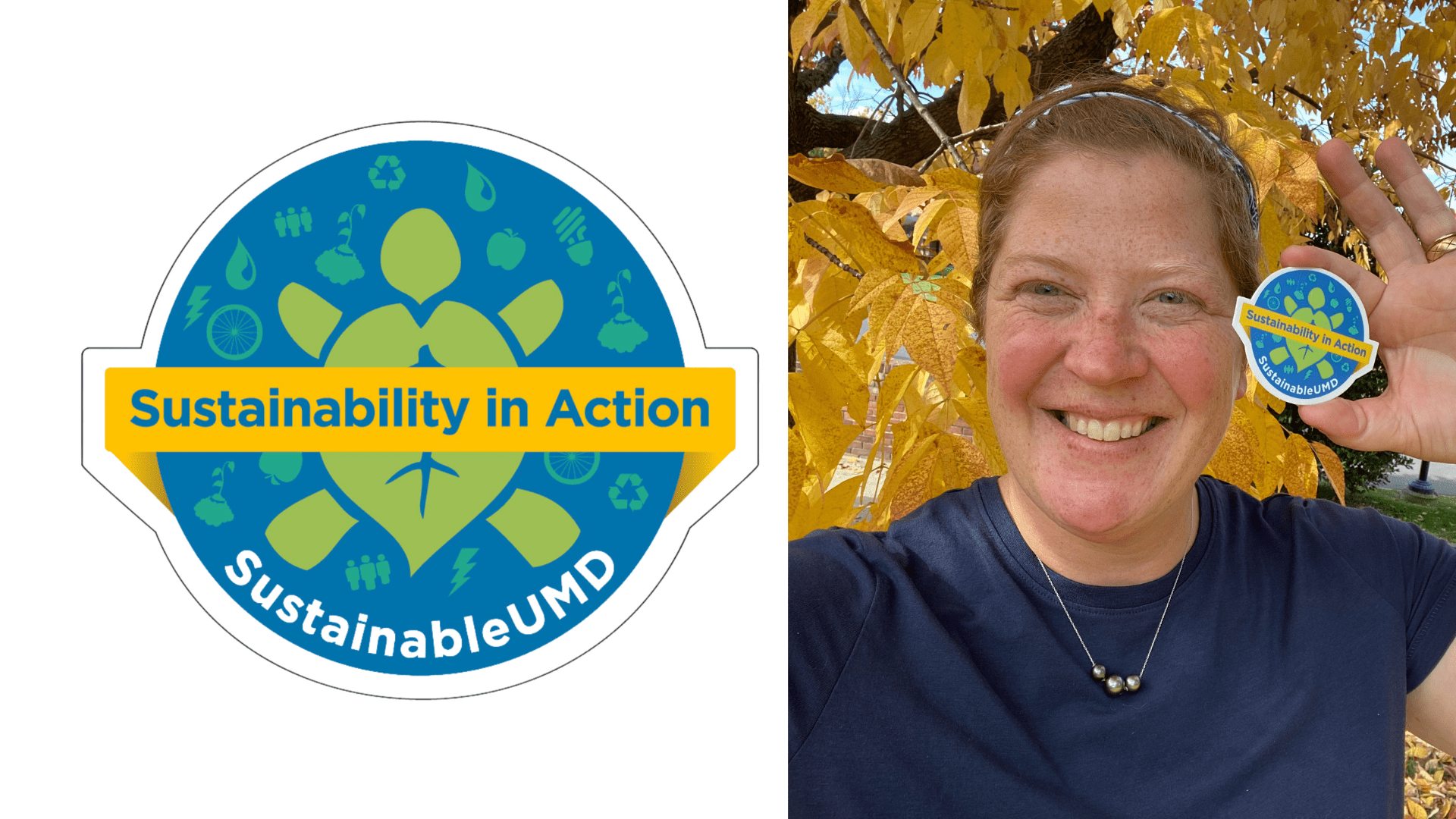 Sustainability Badge and Meg Smolinski with badge