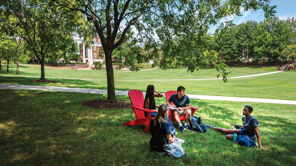 Students outside on main campus