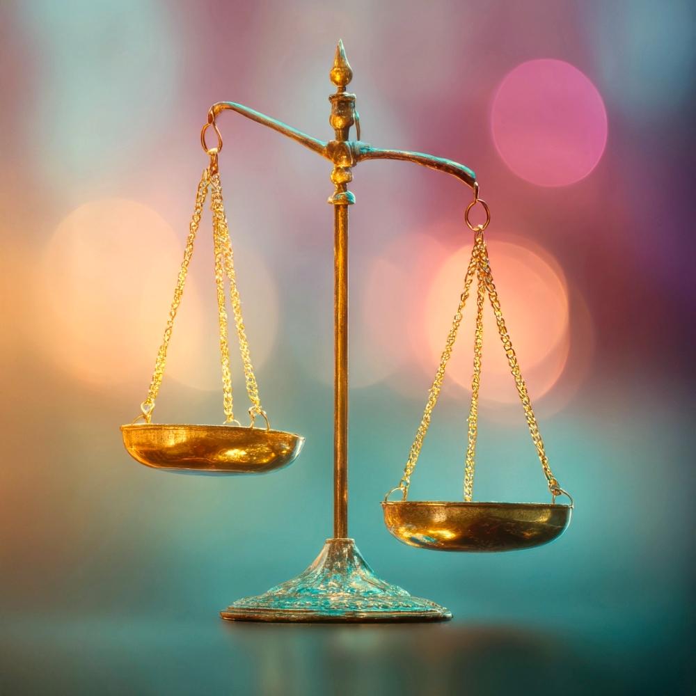 Antique brass balance with softened optical background